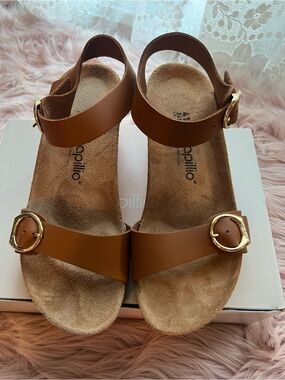 Papillio Birkenstock Cognac Leather Buckle Sandals Size 41 EU